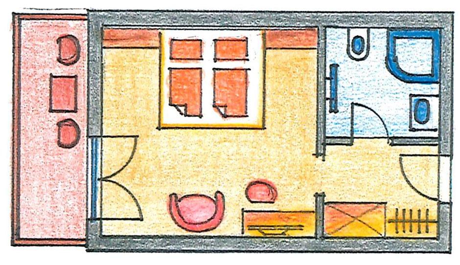 Zimmerskizze - Doppelzimmer Zirbe - Garten und Balkon