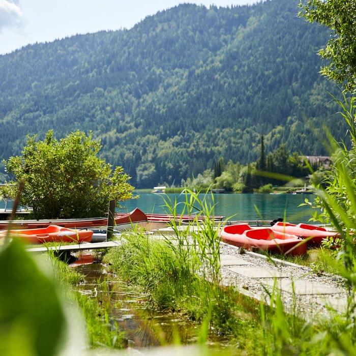 Blick auf den See beim Spazieren um den Weissensee