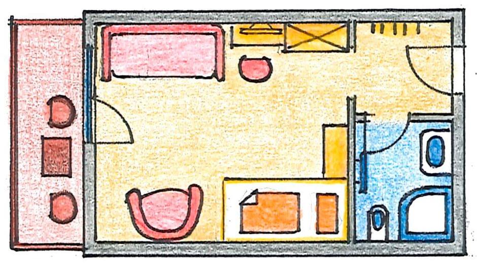 Zimmerskizze - Einzelzimmer Zirbe - Garten und Balkon